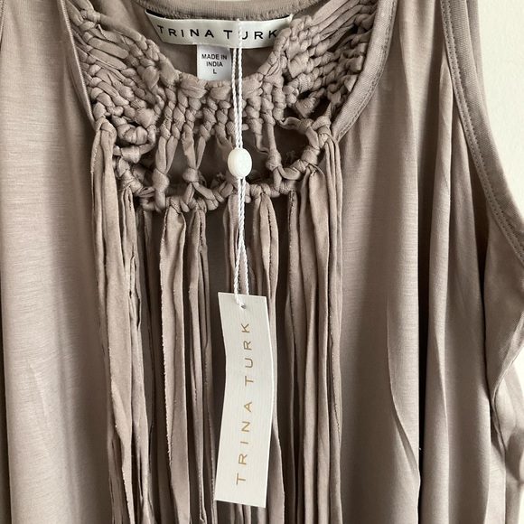 NWT Trina Turk Althea Tank Dress Gray Fringe Tassel Boho Western Cowgirl Macrame - Picture 5 of 12